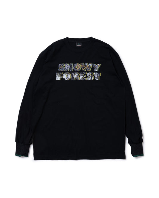 SNOWY FOREST PRINT L/S T-SHIRT (BLACK)