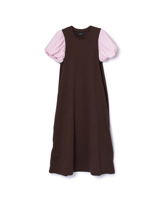 BALLOON SLEEVE ONE-PIECE (BROWN x PINK)
