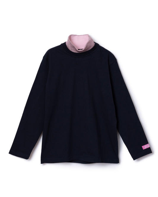 GLITTER MOCK NECK L/S T-SHIRT (NAVY)