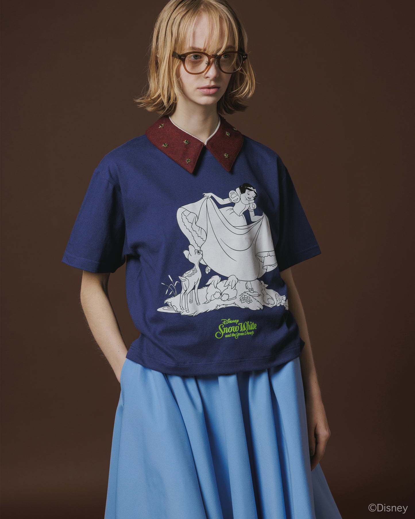 【Disney collection】PRINT SHORT T-SHIRT / SNOW WHITE (NAVY)
