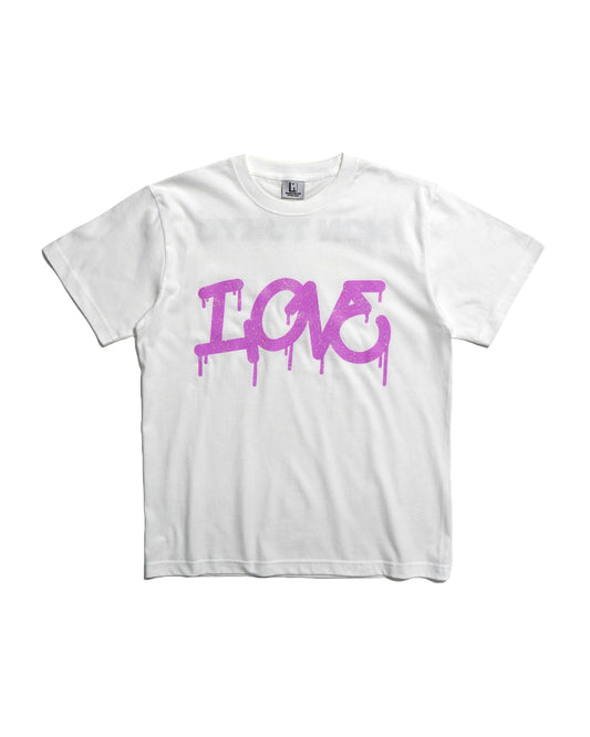 GLITTER PRINT T-SHIRT (LOVE/WHITE)