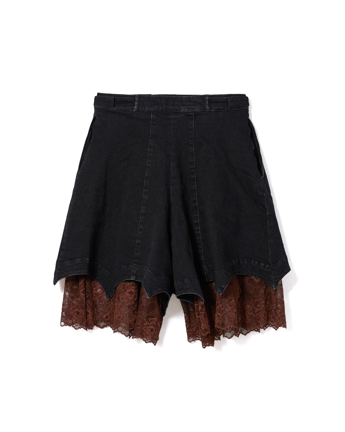 BATWING HEM DENIM & LACE SHORTS (BLACK)