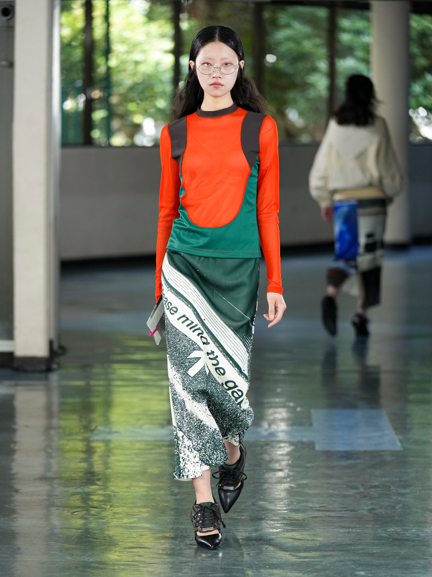 PRINT RIB SKIRT (GREEN)