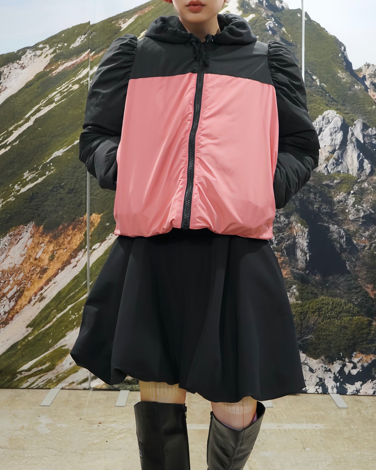 REVERSIBLE PUFFSLEEVE PADDING JACKET (MOUNTAIN x PINK)