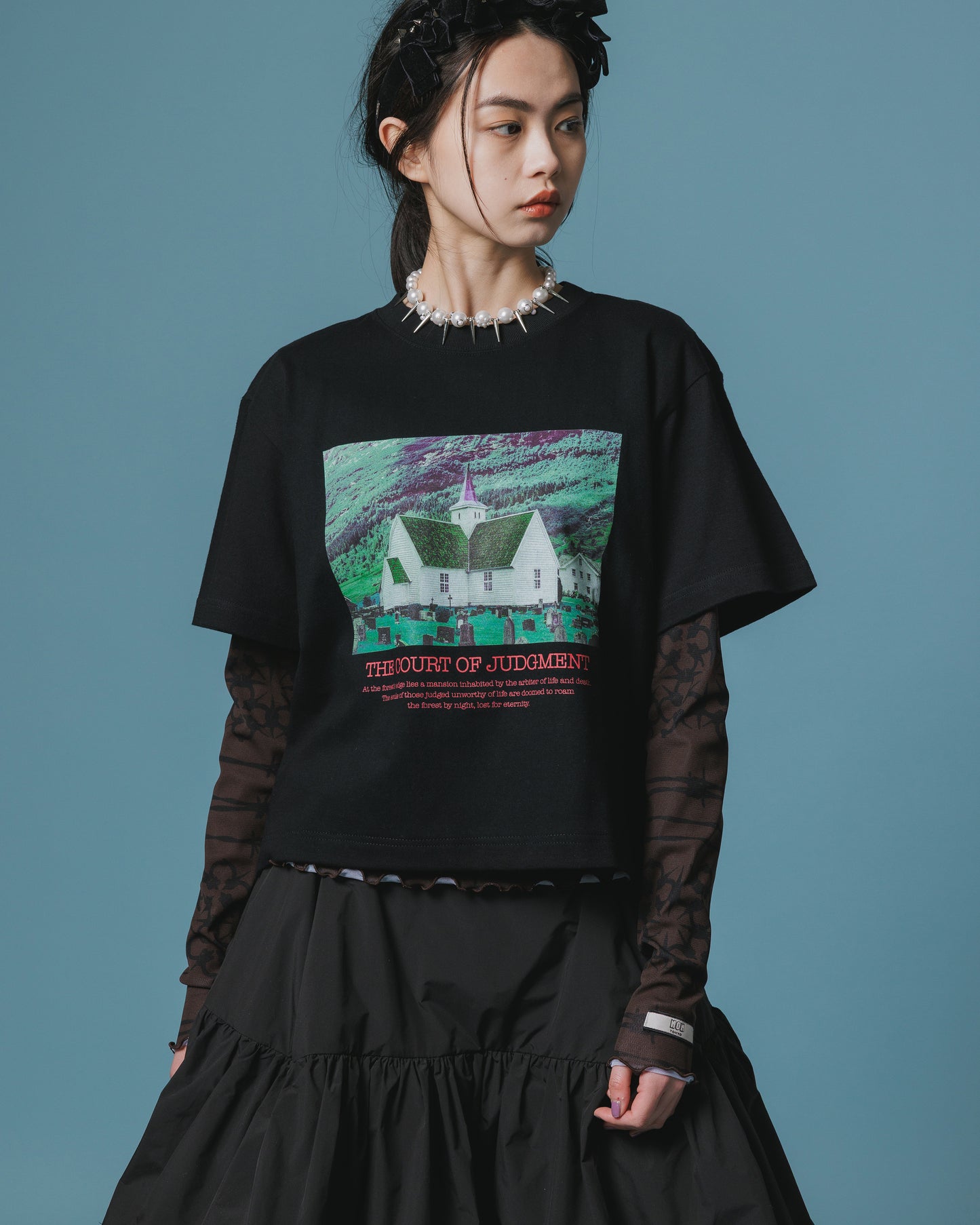 PRINT SHORT T-SHIRT / HOUSE  (BLACK)