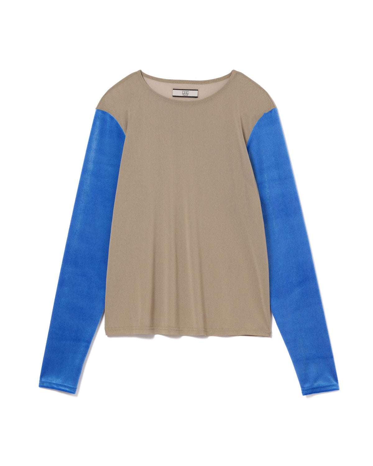 VELVET SLEEVE SHEER C/S (BEIGExBLUE)