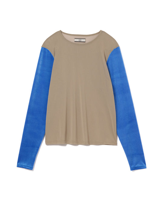 VELVET SLEEVE SHEER C/S (BEIGExBLUE)