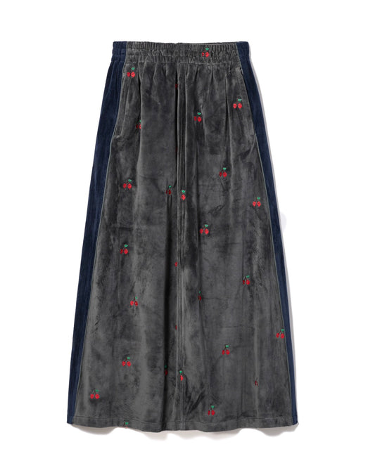 EMBROIDERY VELOUR TRACK SKIRT (GRAY)
