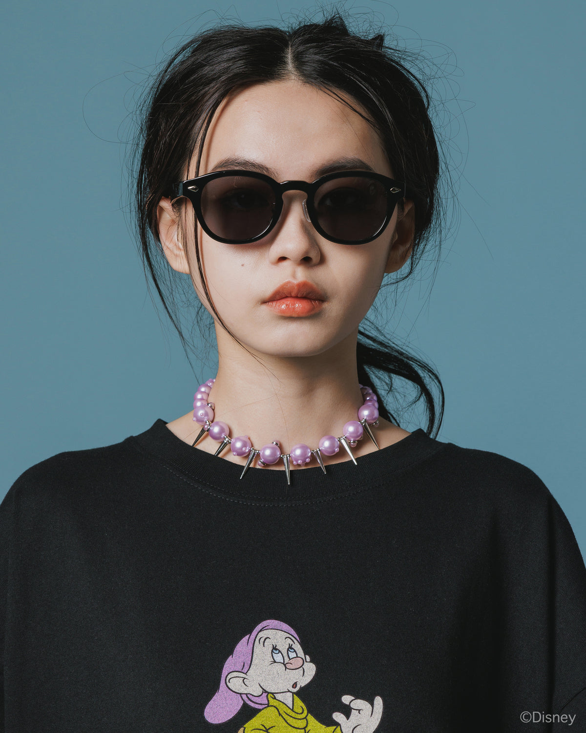 PEARL & STUDS NECKLACE (PURPLE)