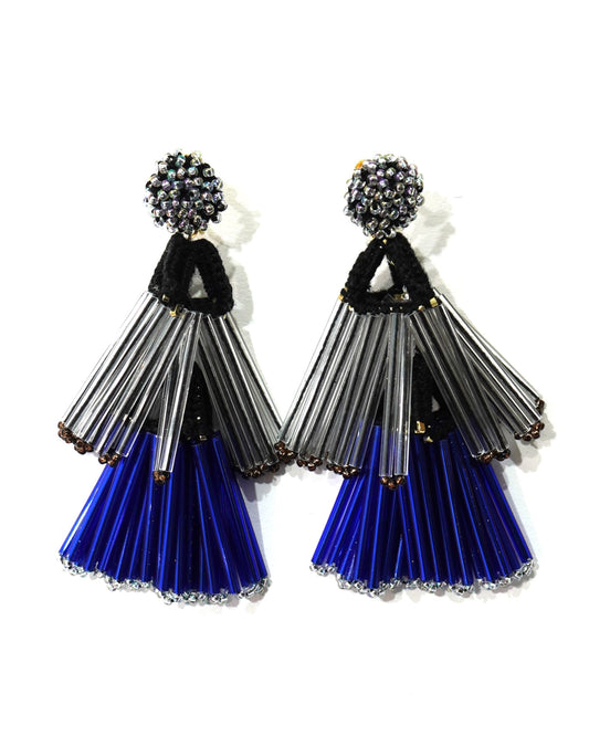 NON TOKYO / BEADS FRINGE EARRING (BLUE×BLACK)