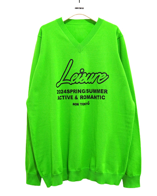 NON TOKYO / PRINT V-NECK KNIT (NEON GREEN) / &lt;NON TOKYO&gt; Print V-neck knit (neon green)