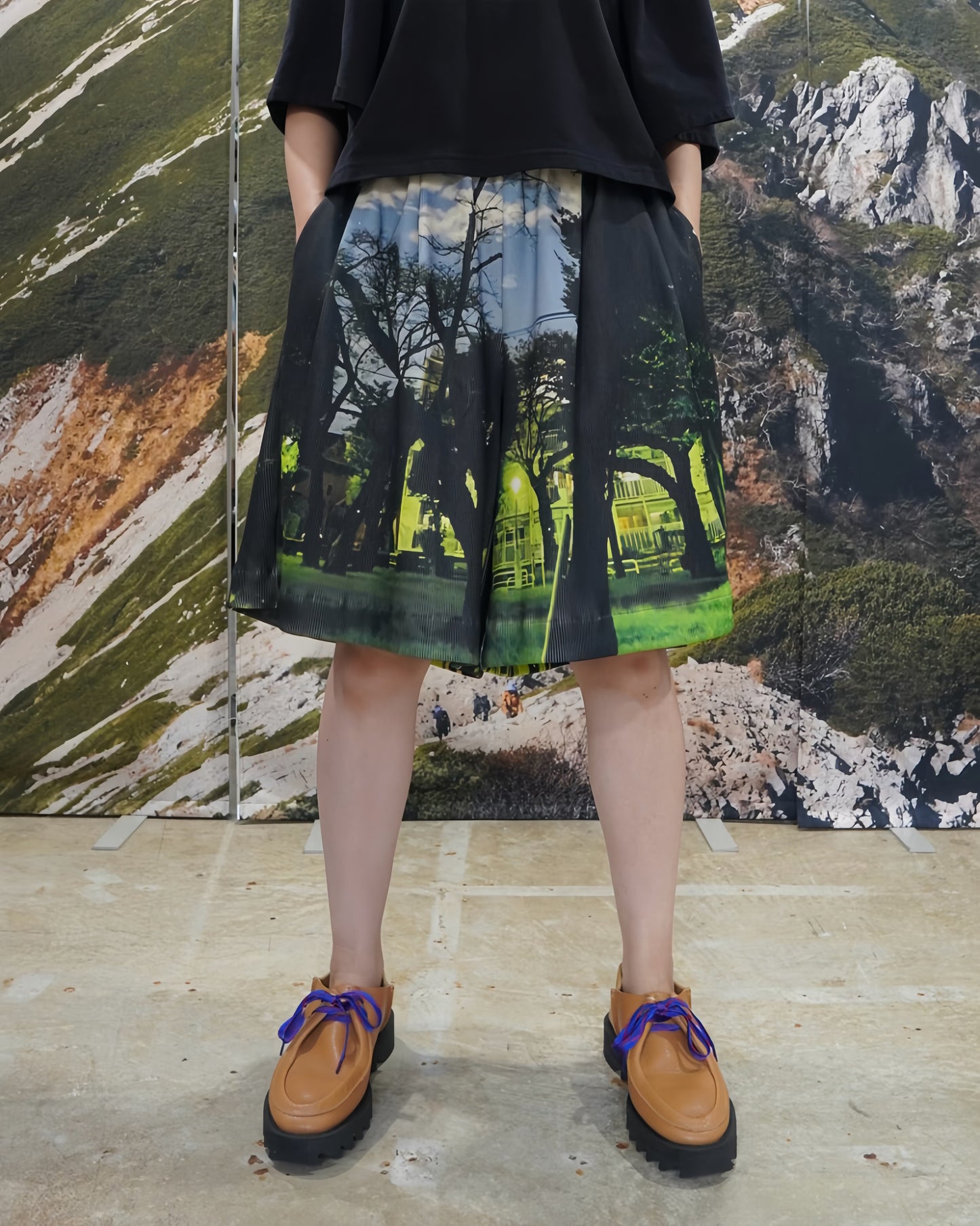 PRINT RIB WIDE SHORTS (PARK)