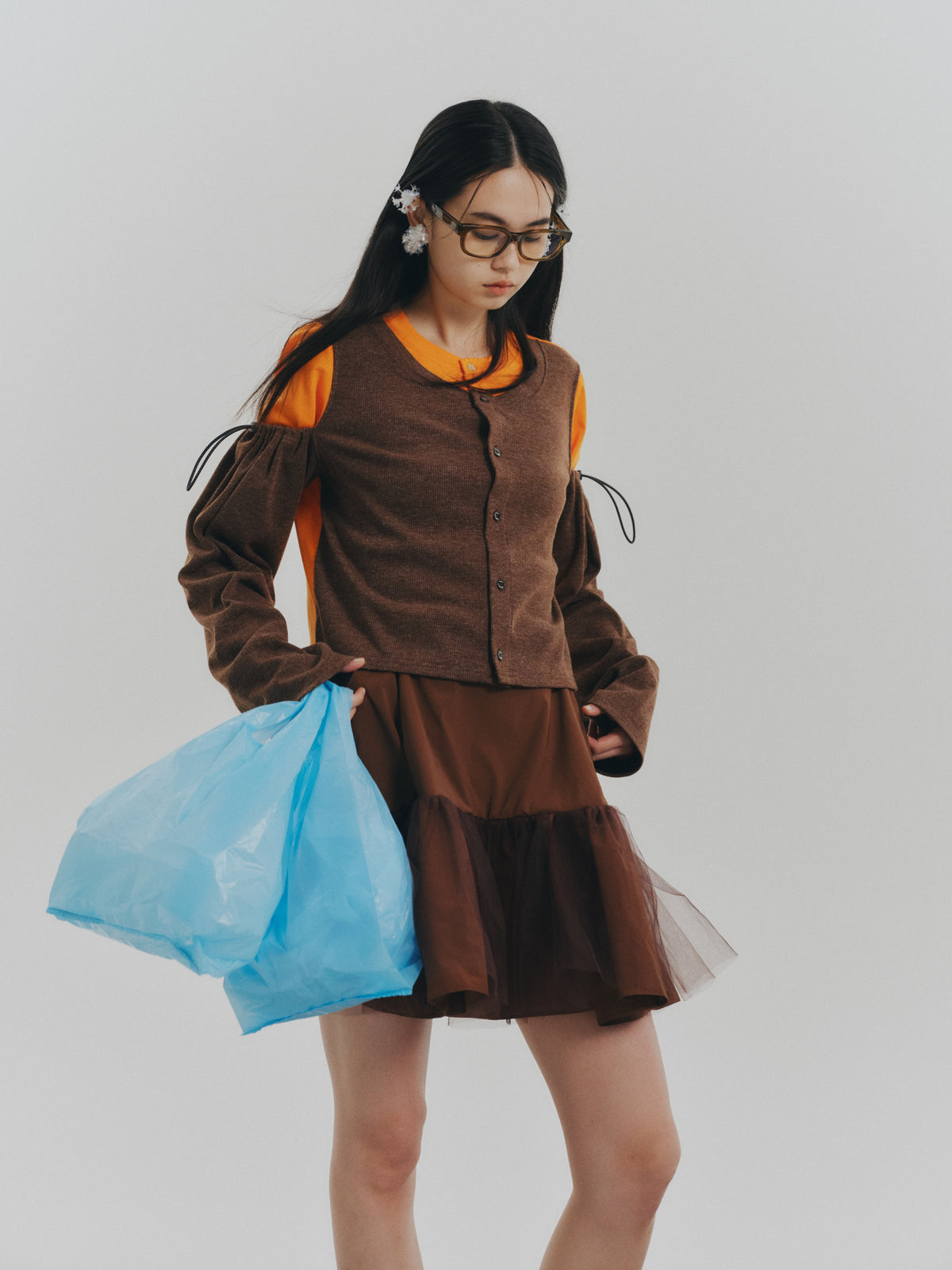 2WAY LAYERED CARDIGAN (BROWN)