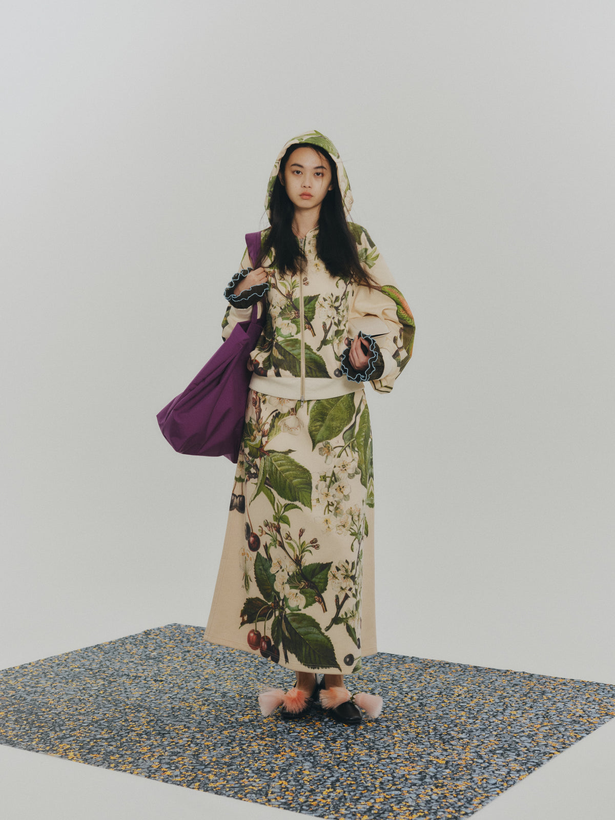 PRINT SWEAT ZIP-UP HOODIE (PLANTS)