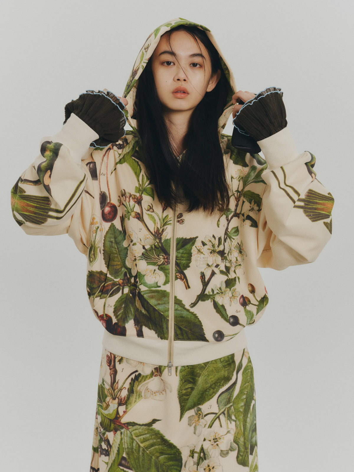 PRINT SWEAT ZIP-UP HOODIE (PLANTS)