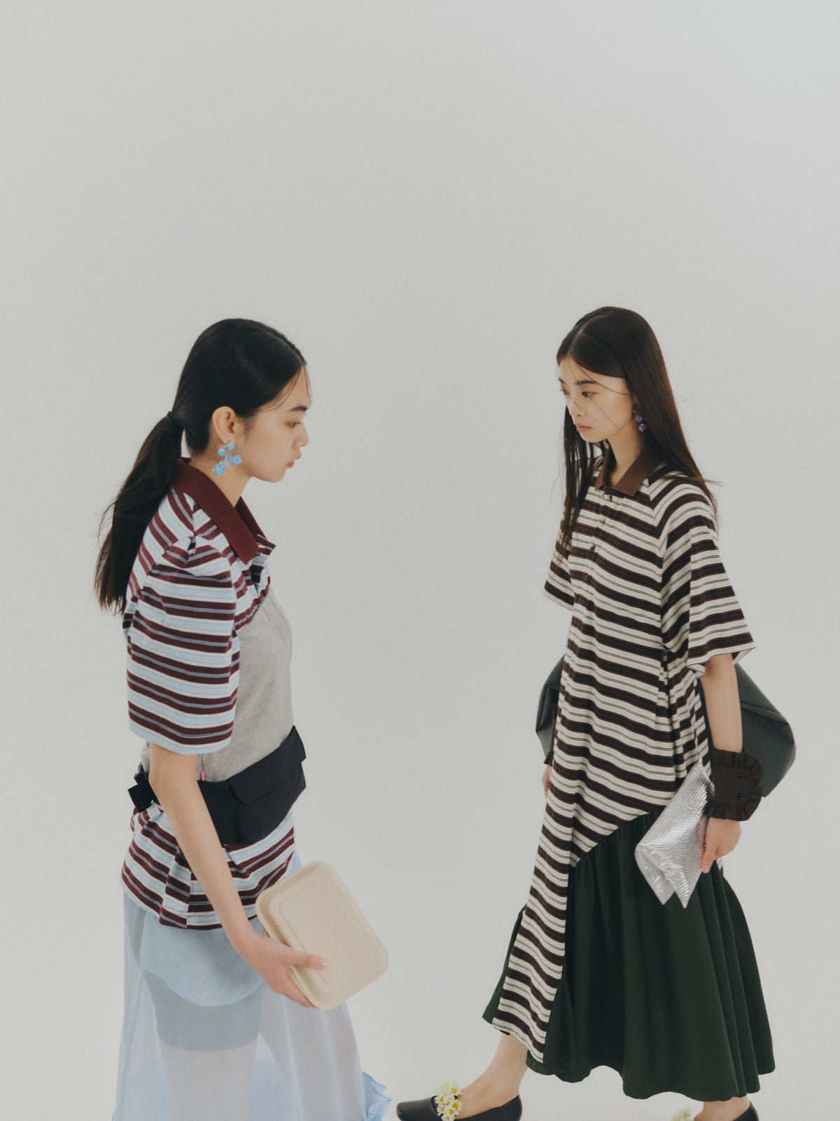 BORDER POLO ONE-PIECE (BROWN x GREEN)