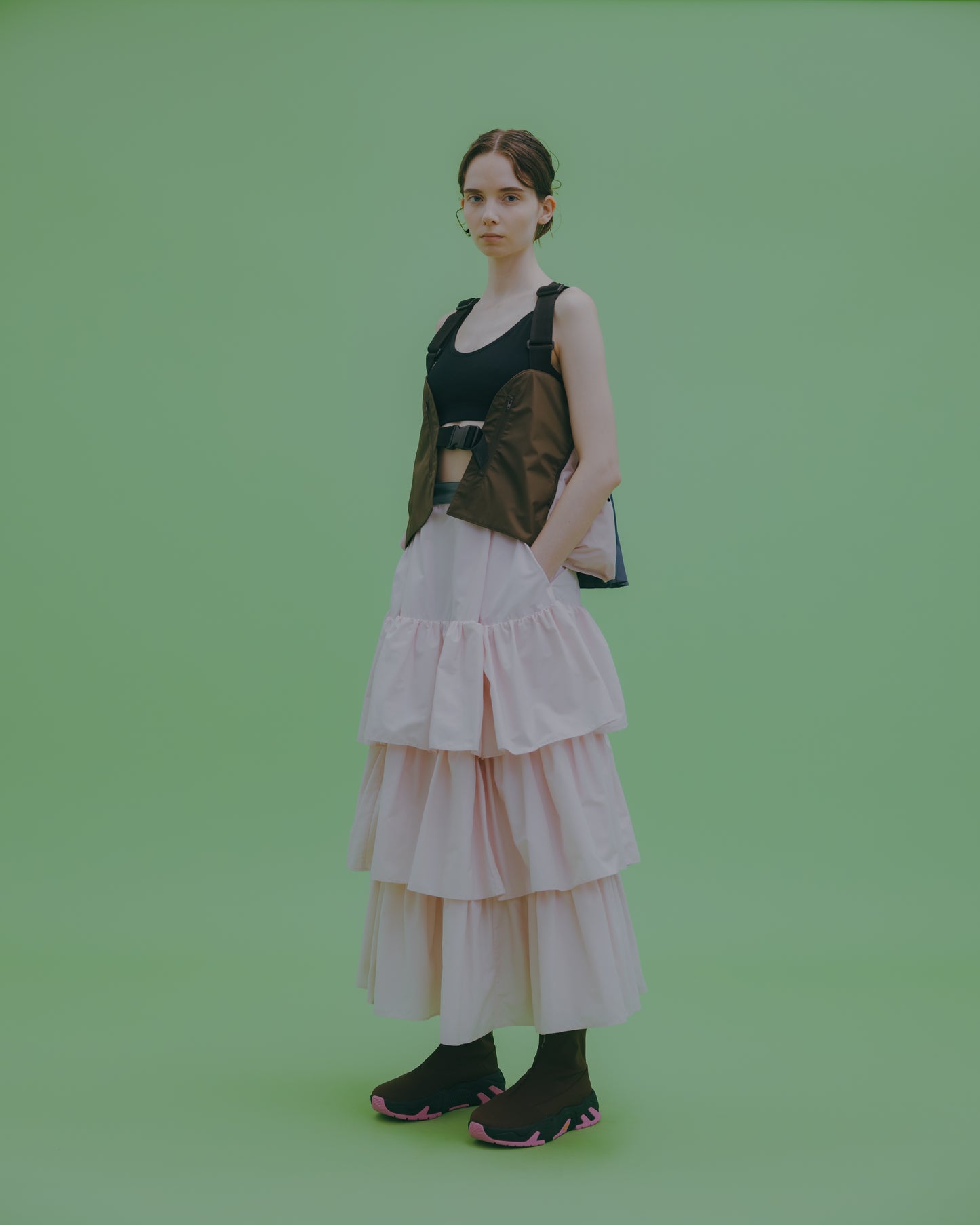 NON TOKYO / ADJUSTER TIERED SKIRT (PINK)