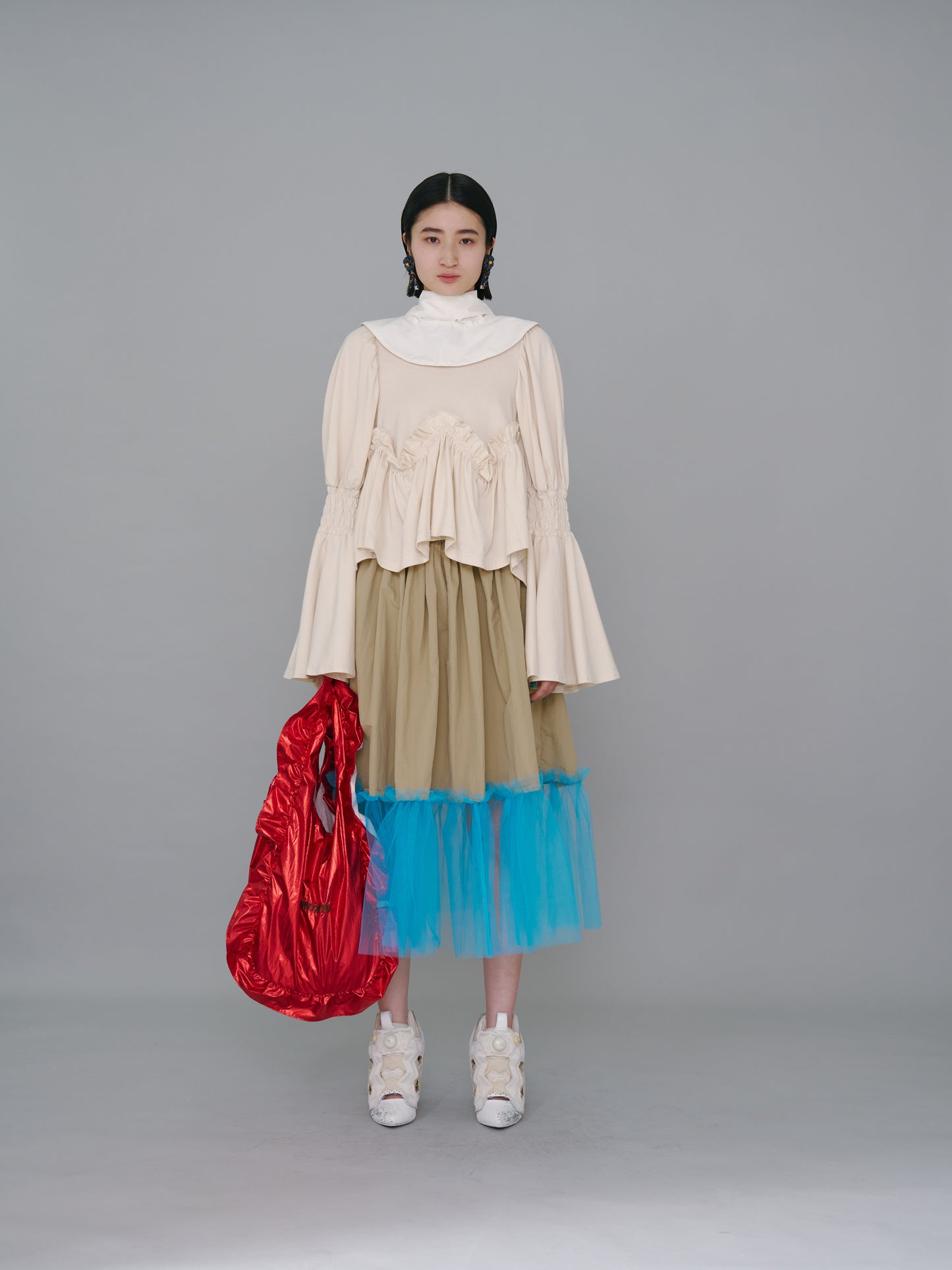 NON TOKYO / GATHER TULLE SKIRT (BEIGE×L.BLUE) / &lt;NON TOKYO&gt; Gathered tulle skirt (beige×light blue)