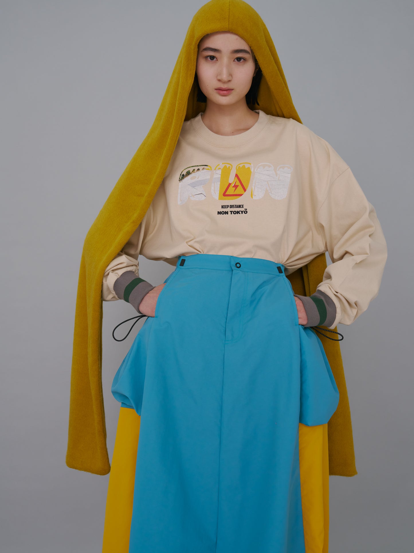 NON TOKYO / OUTDOOR LONG SKIRT (L.BLUExYELLOW) &lt;NON TOKYO&gt; Outdoor long skirt (light blue x yellow)