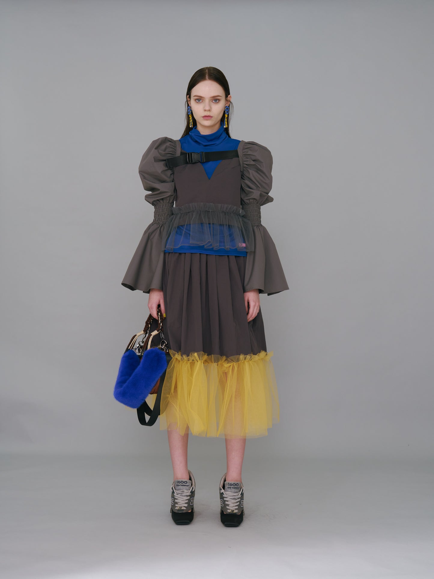 NON TOKYO / GATHER TULLE SKIRT (GRAY×YELLOW) / &lt;NON TOKYO&gt; Gathered tulle skirt (gray×yellow)