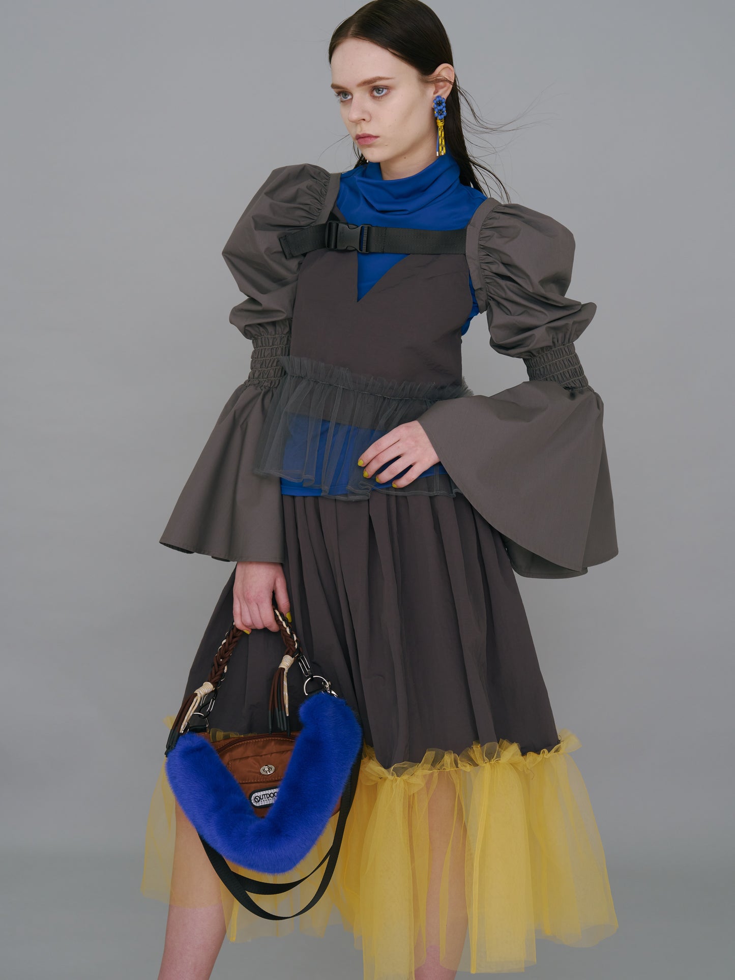 NON TOKYO / GATHER TULLE SKIRT (GRAY×YELLOW) / &lt;NON TOKYO&gt; Gathered tulle skirt (gray×yellow)