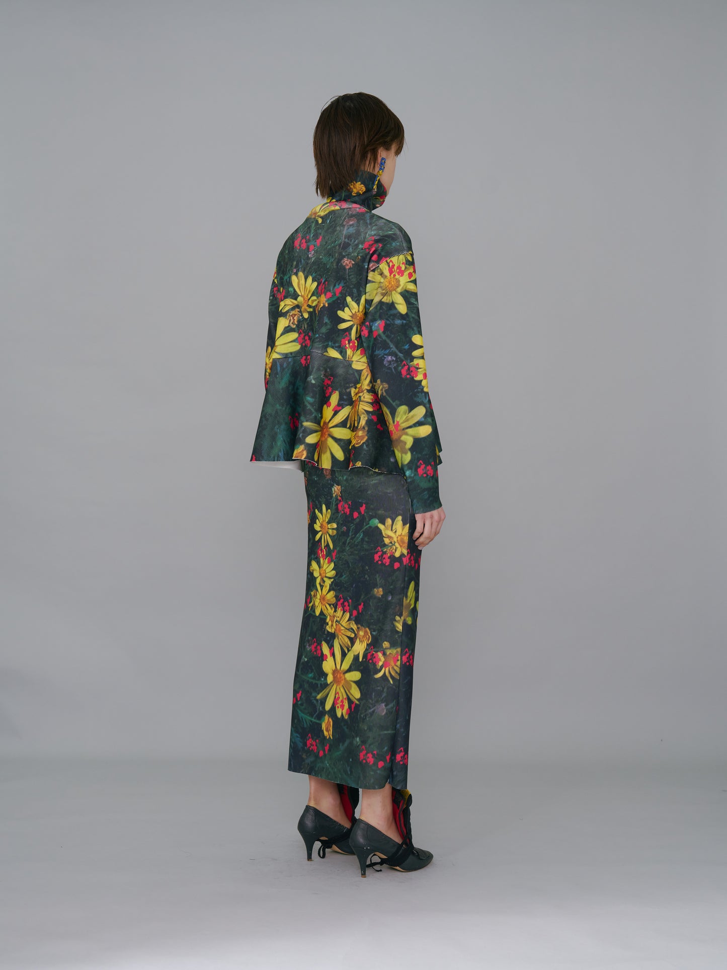 NON TOKYO / PRINT RIB HI-NECK TOP (YELLOW FLOWER)