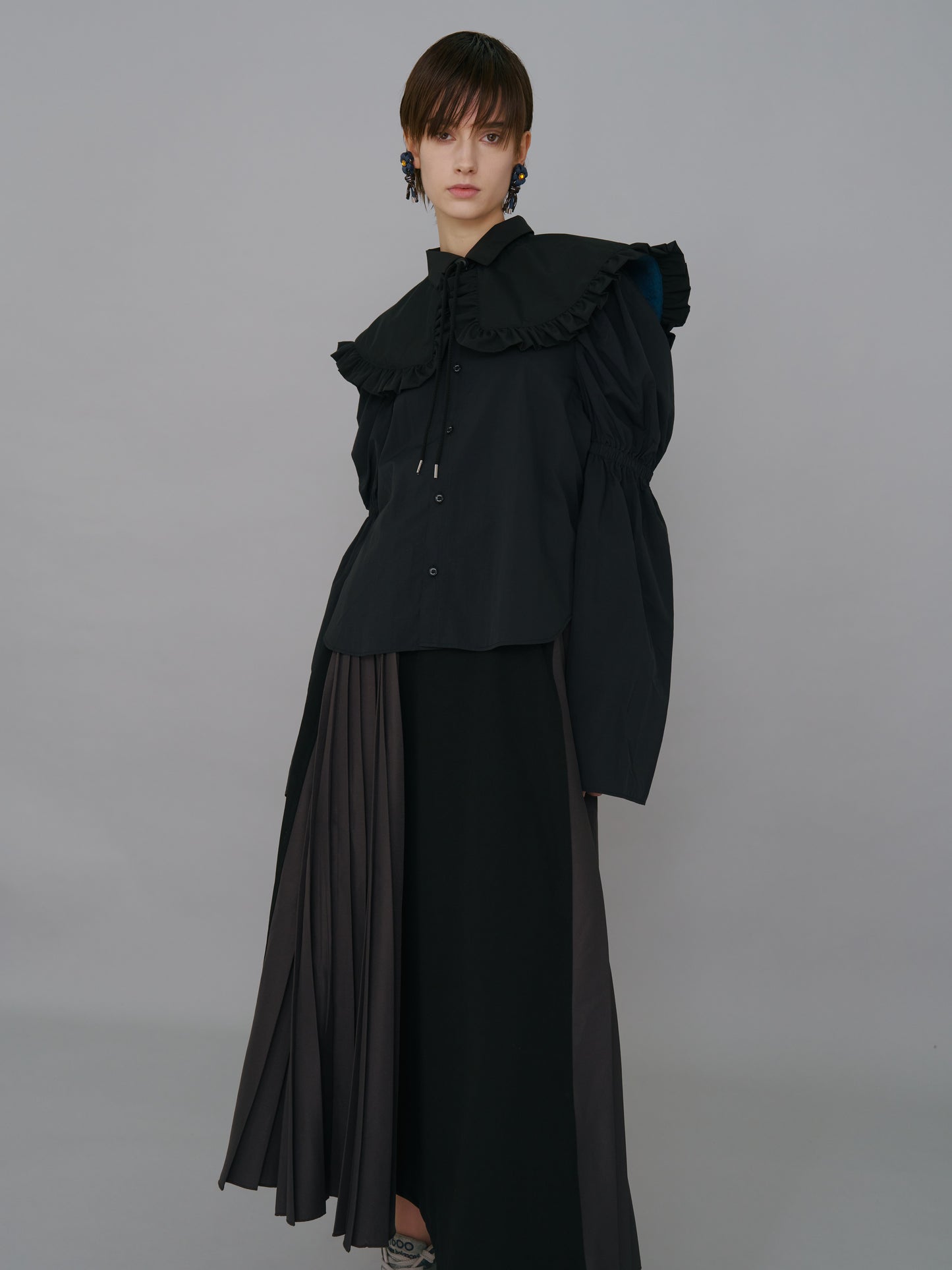 NON TOKYO / ADUSTER PLEATS LONG SKIRT (BLACK×GRAY) &lt;NON TOKYO&gt; Adjuster Pleats Long Skirt (Black×Gray)