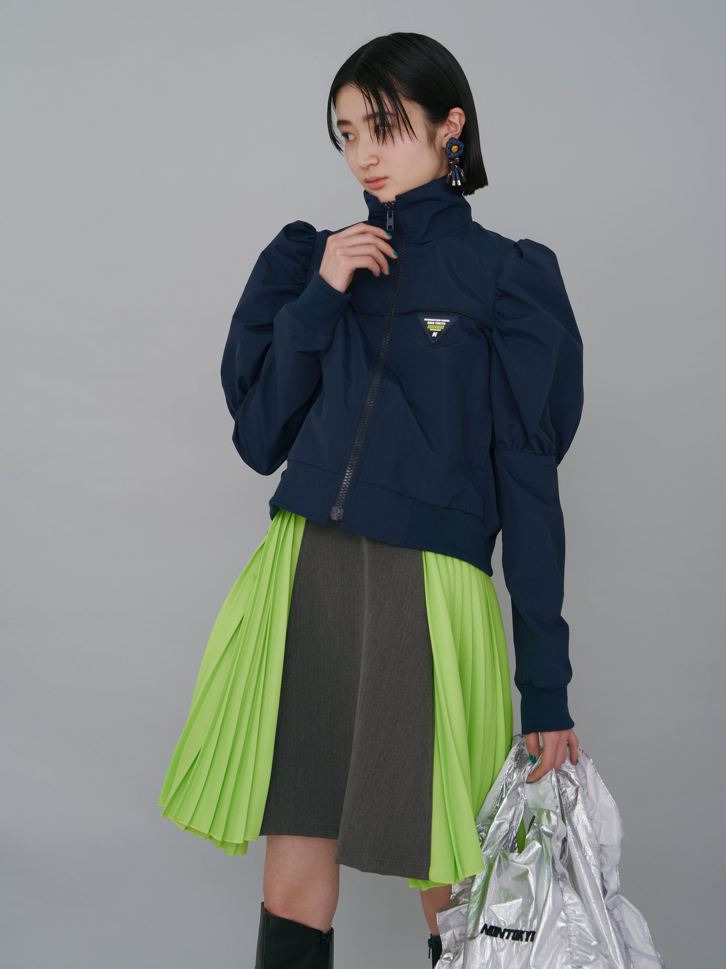 NON TOKYO / PUFFSLEEVE NYLON BLOUSON (NAVY) / NON TOKYO Puff sleeve nylon blouson (navy)