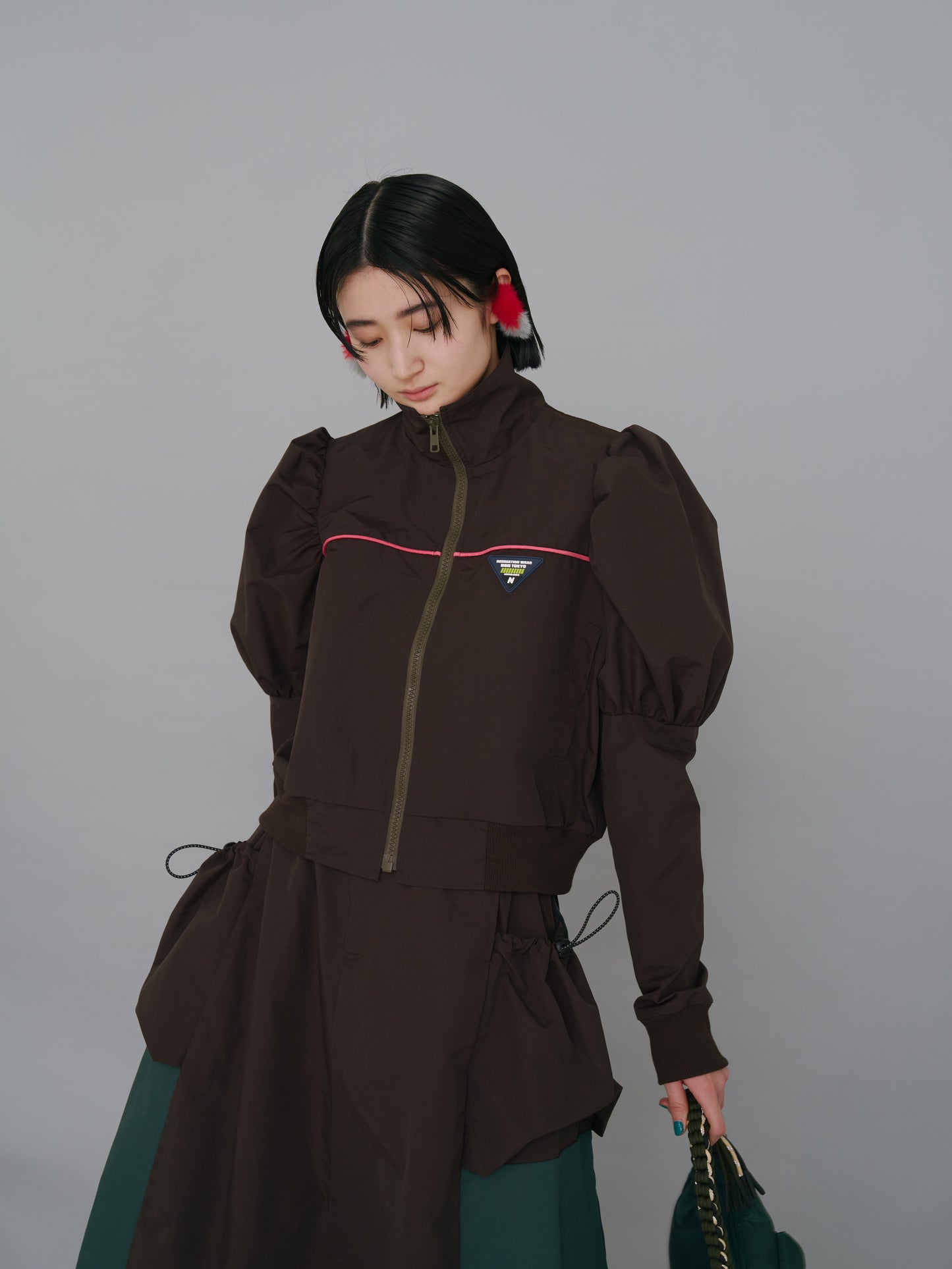 NON TOKYO / PUFFSLEEVE NYLON BLOUSON (BROWN) / NON TOKYO Puff sleeve nylon blouson (brown)