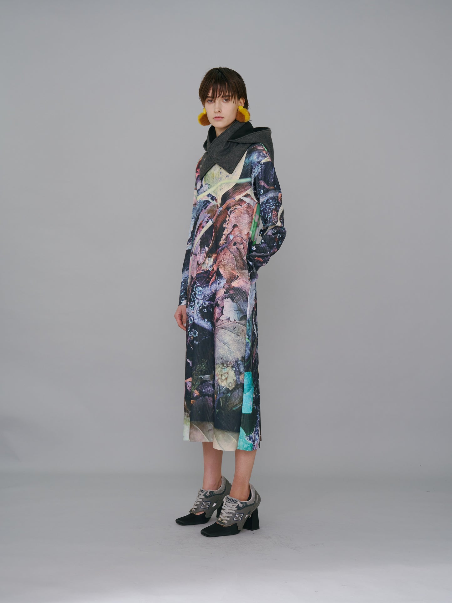 NON TOKYO / PRINT RIB LONG SLEEVE ONE-PIECE (LEAF)