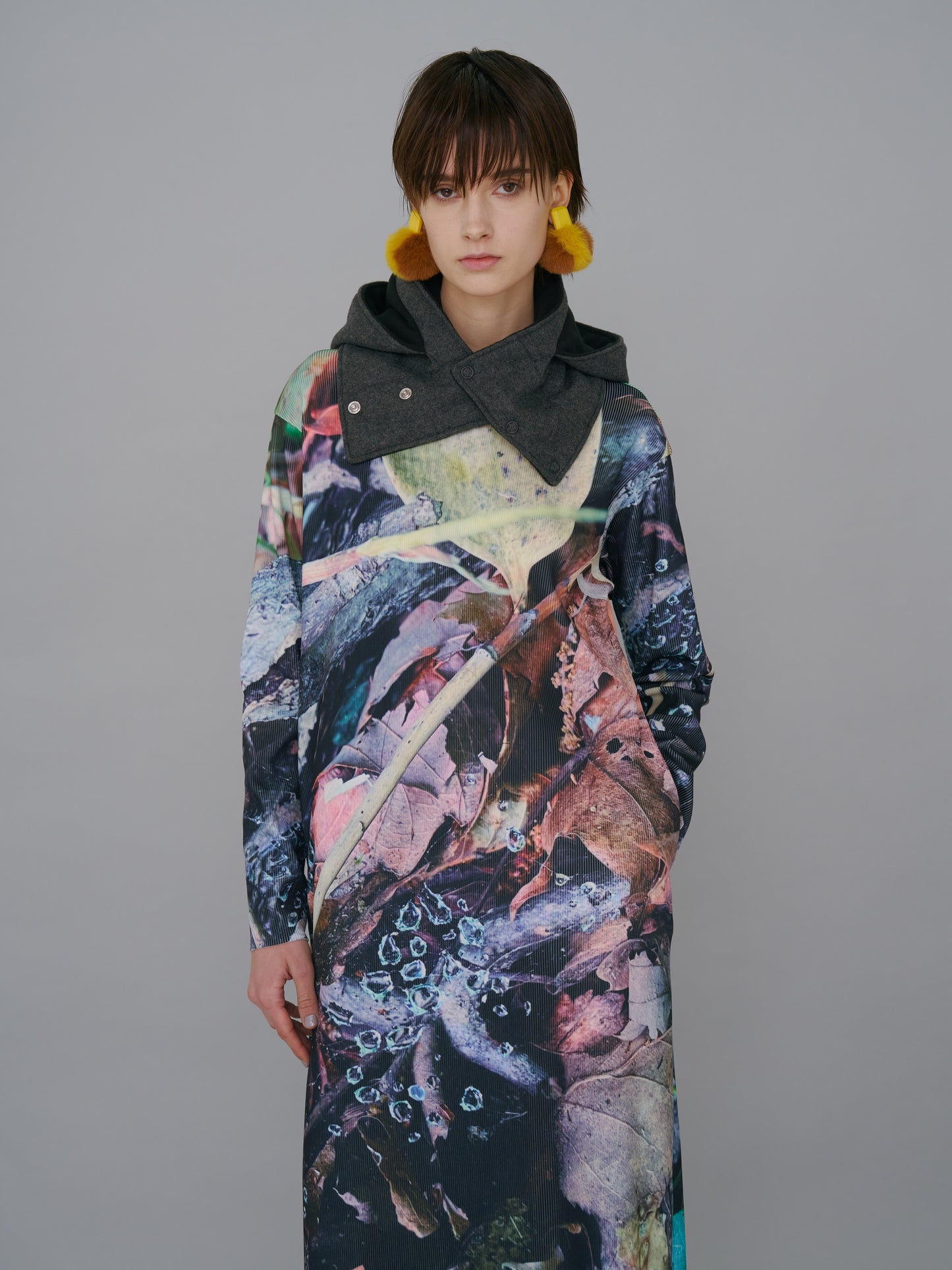 NON TOKYO / PRINT RIB LONG SLEEVE ONE-PIECE (LEAF)