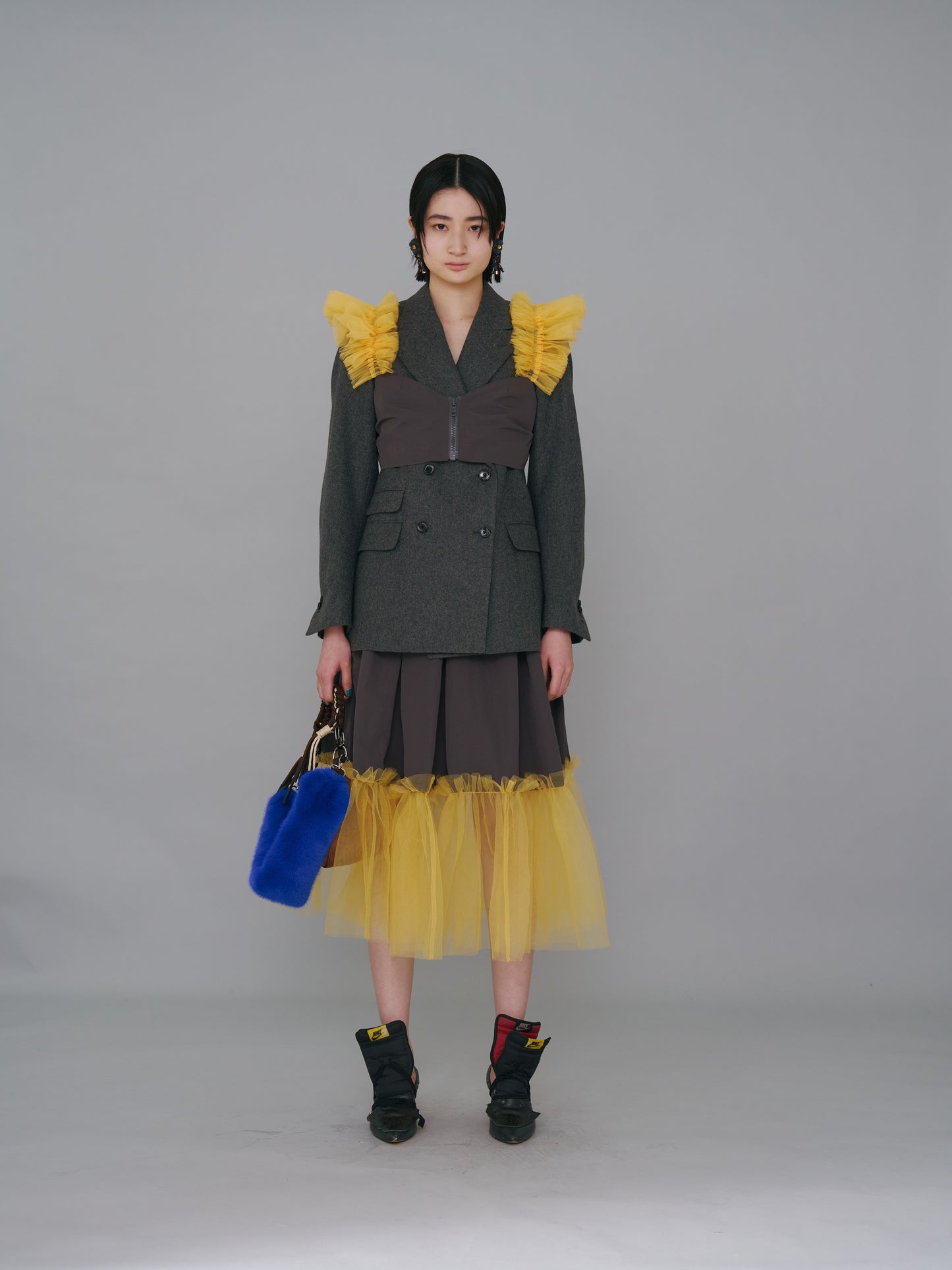 NON TOKYO / GATHER TULLE SKIRT (GRAY×YELLOW)