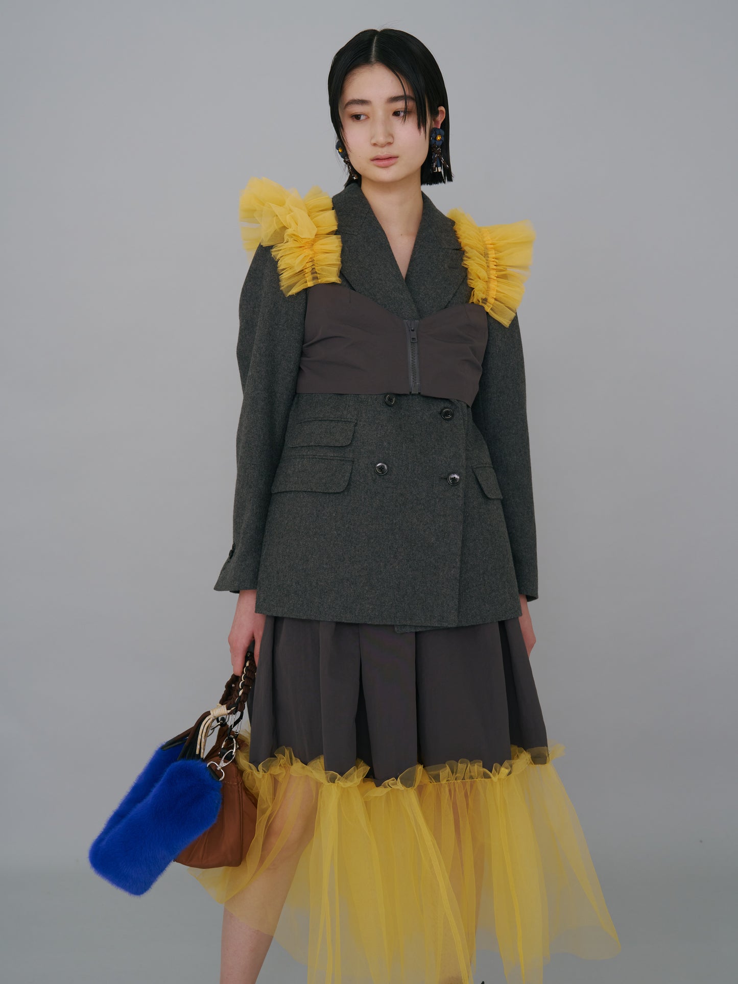 NON TOKYO / GATHER TULLE SKIRT (GRAY×YELLOW)