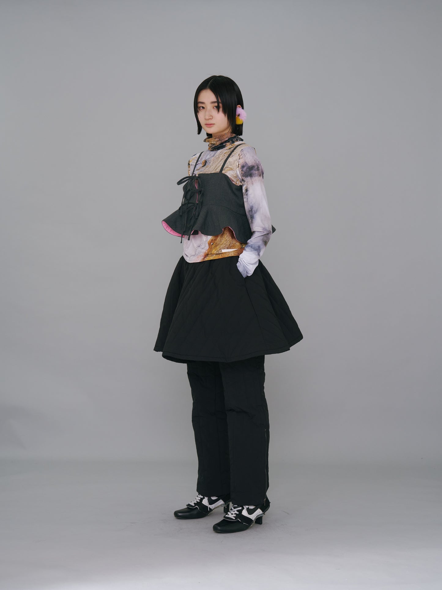 NON TOKYO / 3WAY QUILTING SKIRT PANTS (BLACK) &lt;NON TOKYO&gt; 3WAY QUILTING SKIRT PANTS (BLACK)