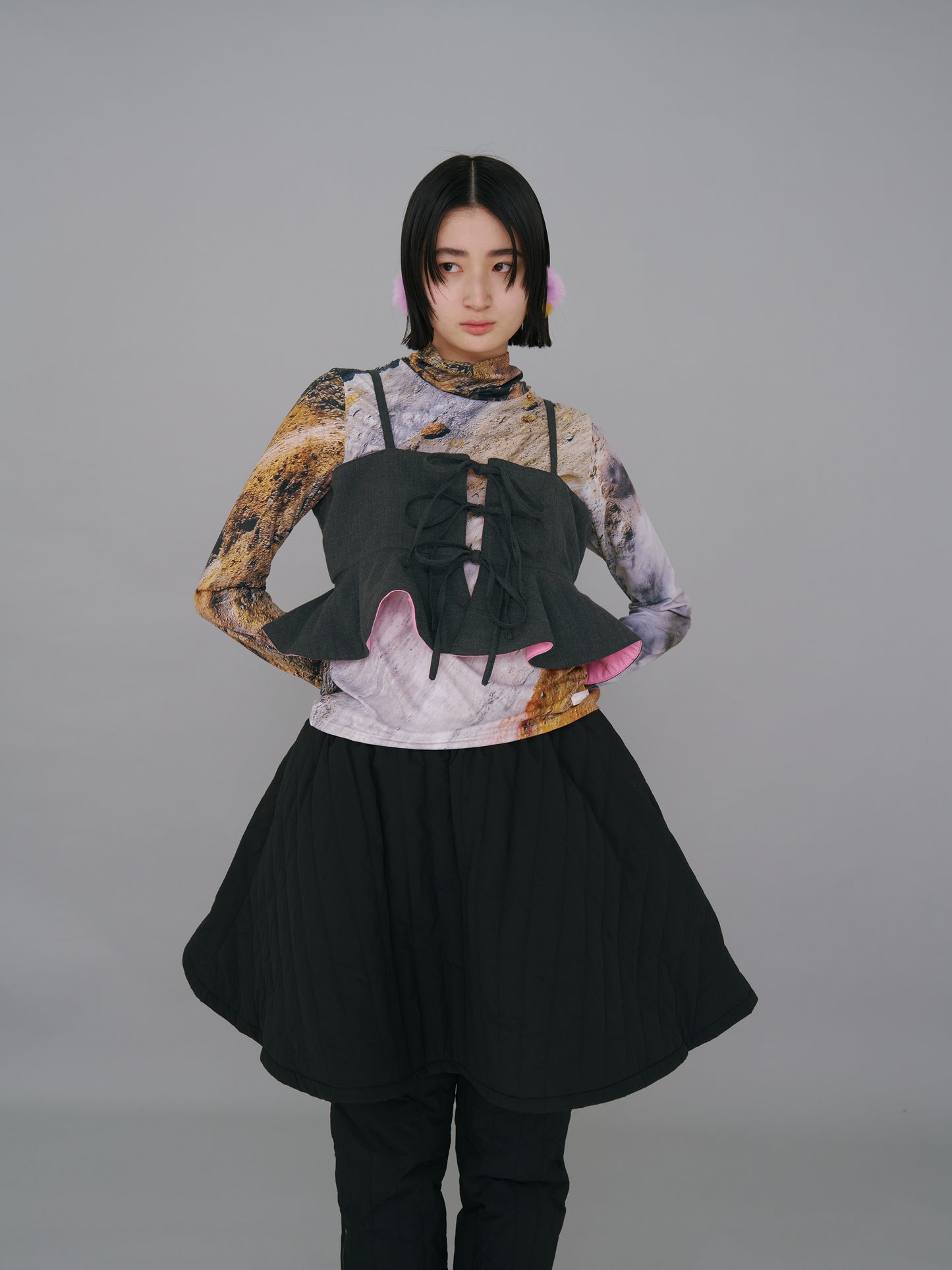 NON TOKYO / 3WAY QUILTING SKIRT PANTS (BLACK) &lt;NON TOKYO&gt; 3WAY QUILTING SKIRT PANTS (BLACK)