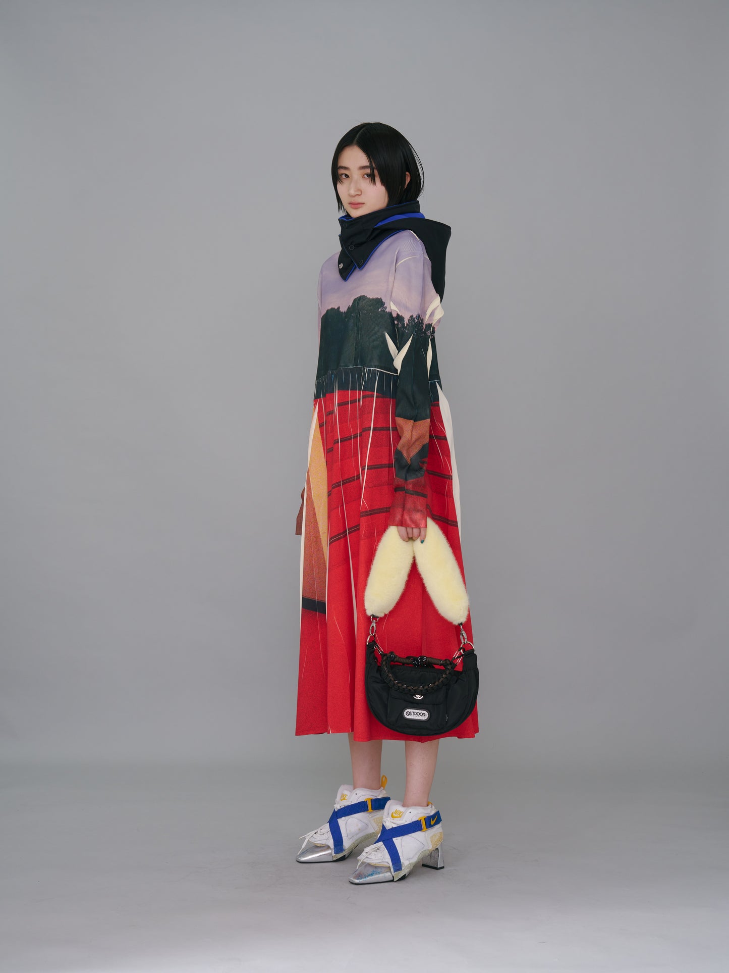 NON TOKYO / DIRECT PRINT RIB GATHER ONE-PIECE (RED FLOOR)