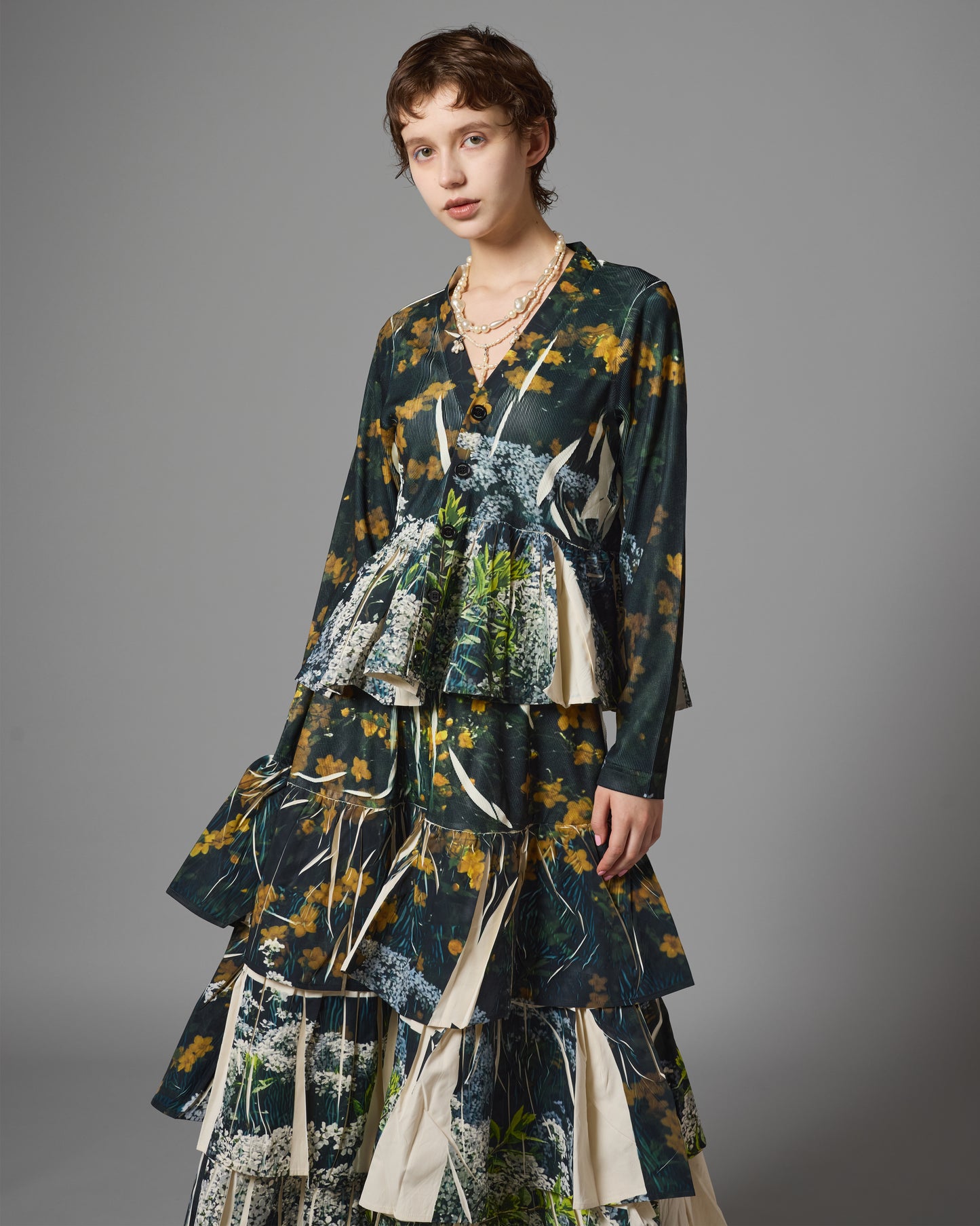 [PRE ORDER] DIRECT PRINT RIB GATHER CARDIGAN (FLOWER)