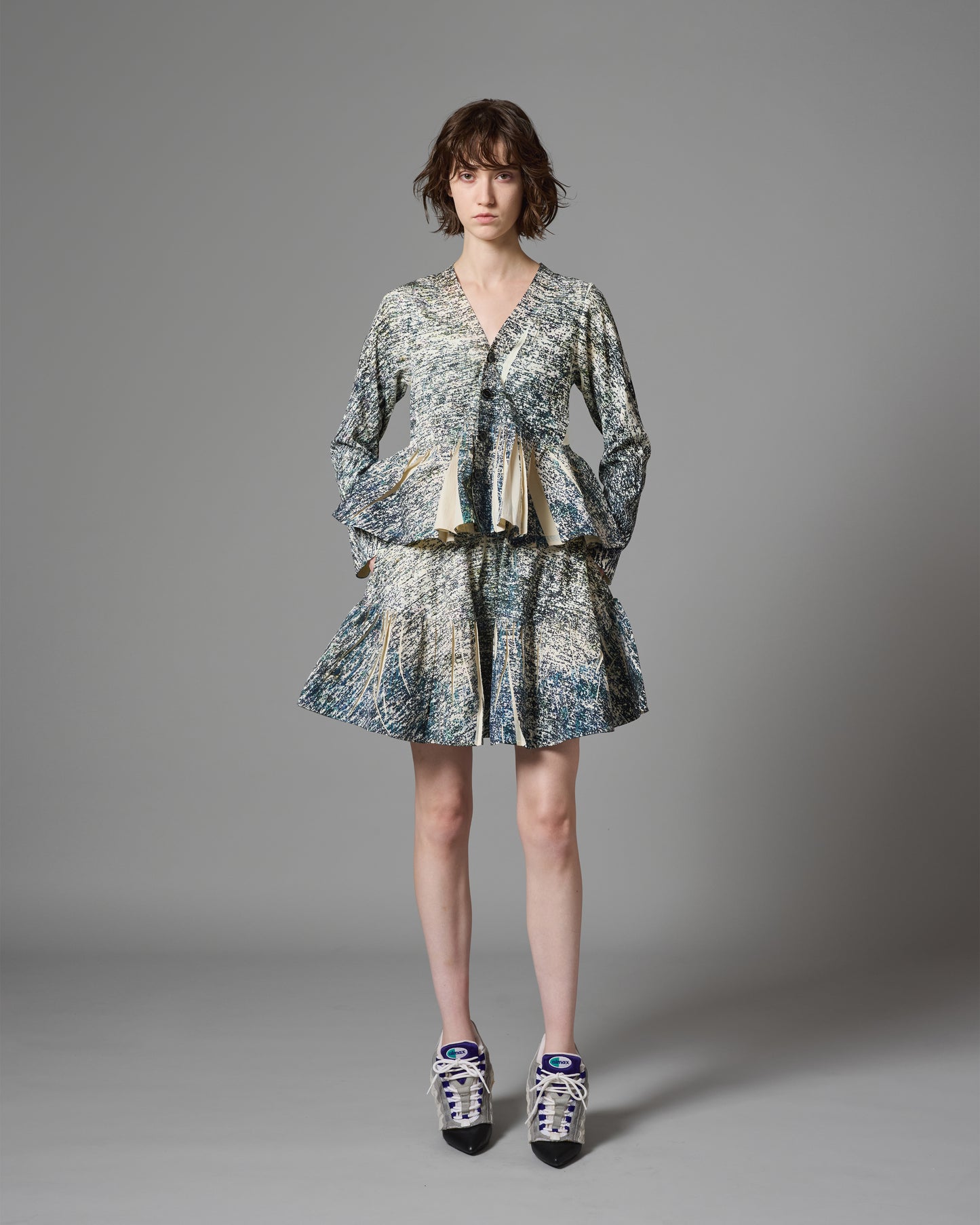 [PRE ORDER] DIRECT PRINT RIB GATHER MINI SKIRT (NOISE)