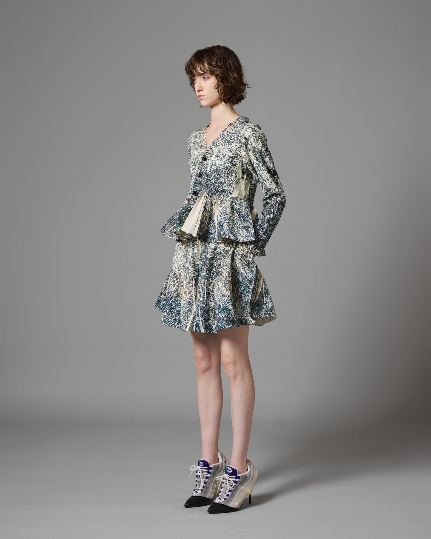 [PRE ORDER] DIRECT PRINT RIB GATHER MINI SKIRT (NOISE)