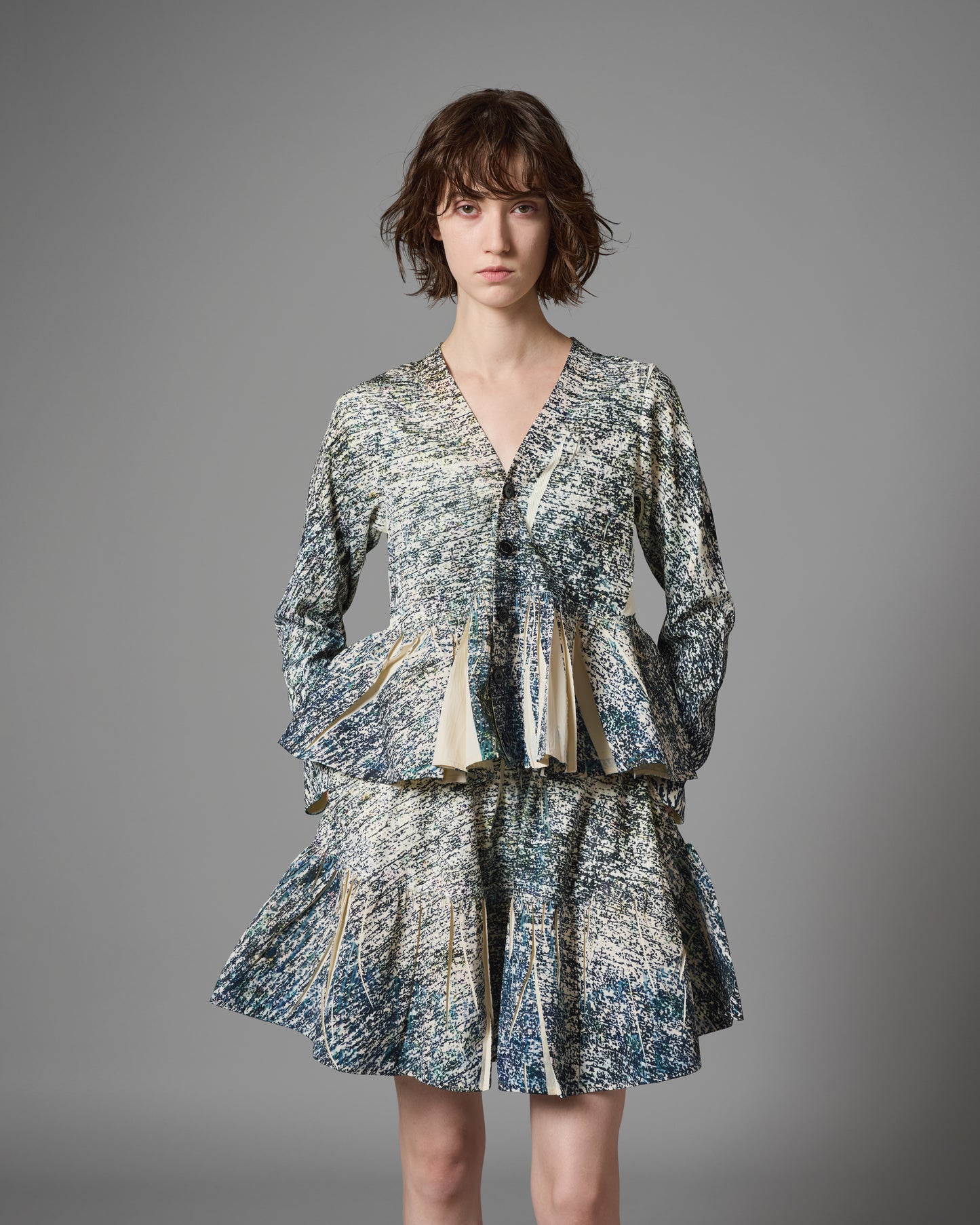 [PRE ORDER] DIRECT PRINT RIB GATHER MINI SKIRT (NOISE)