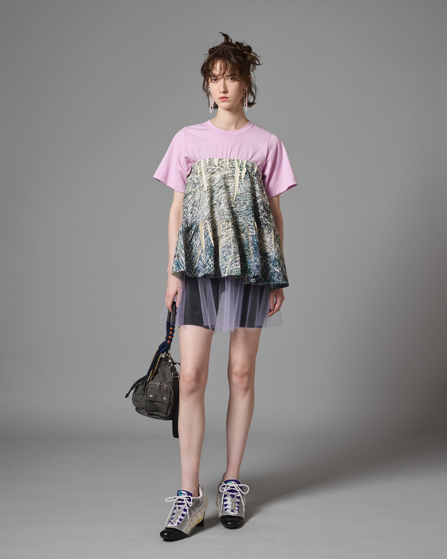 [PRE ORDER] DIRECT PRINT RIB GATHER MINI SKIRT (NOISE)