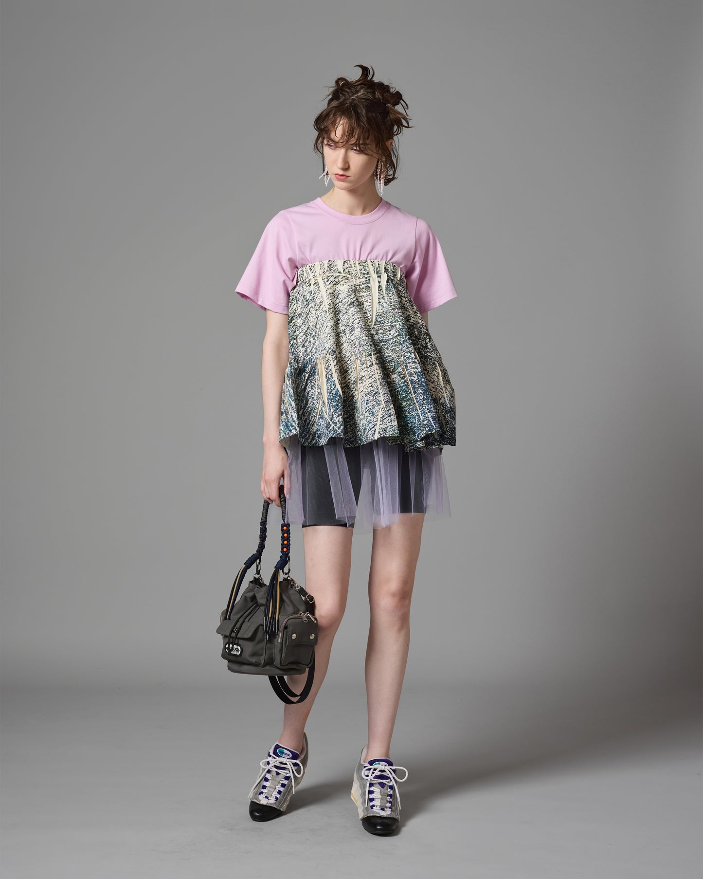 [PRE ORDER] DIRECT PRINT RIB GATHER MINI SKIRT (NOISE)