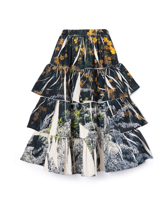 [PRE ORDER] DIRECT PRINT RIB GATHER LONG SKIRT (FLOWER)