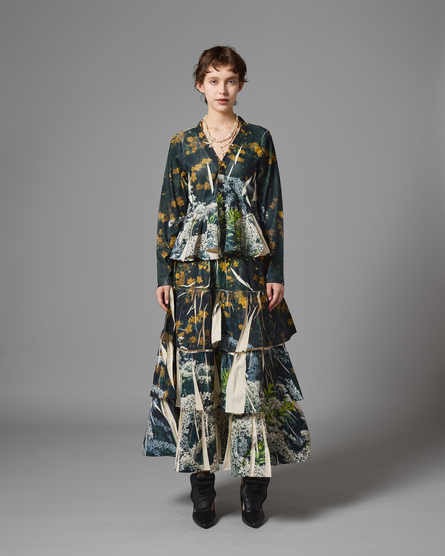 [PRE ORDER] DIRECT PRINT RIB GATHER LONG SKIRT (FLOWER)
