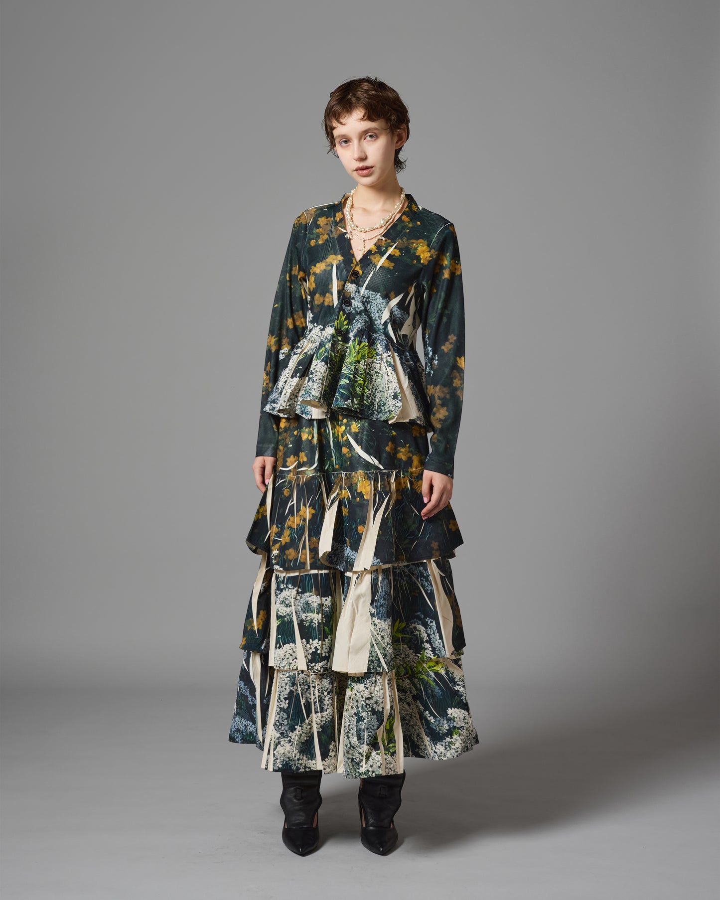 [PRE ORDER] DIRECT PRINT RIB GATHER LONG SKIRT (FLOWER)