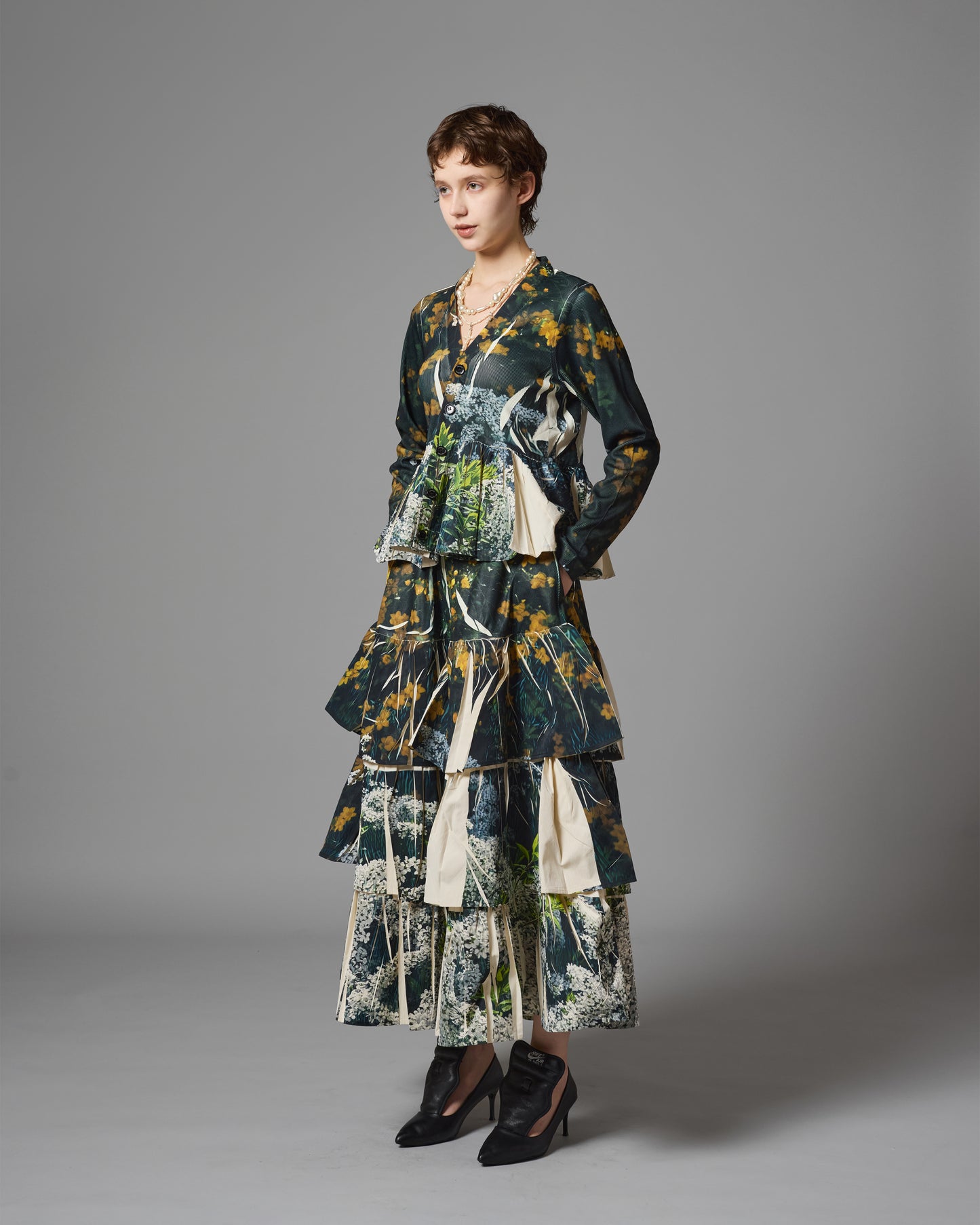 [PRE ORDER] DIRECT PRINT RIB GATHER LONG SKIRT (FLOWER)