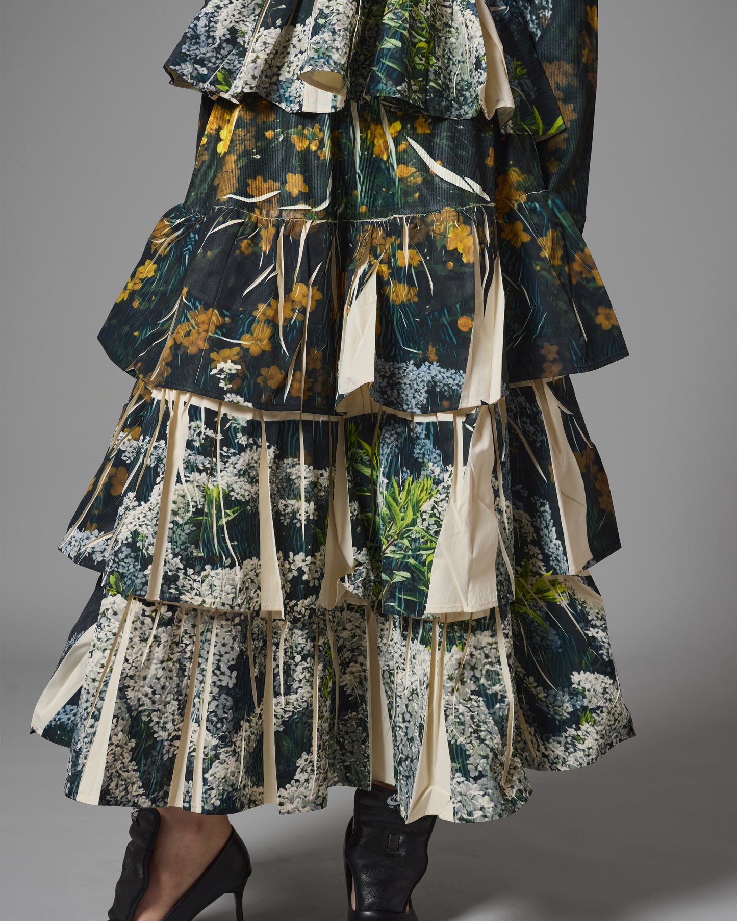 [PRE ORDER] DIRECT PRINT RIB GATHER LONG SKIRT (FLOWER)