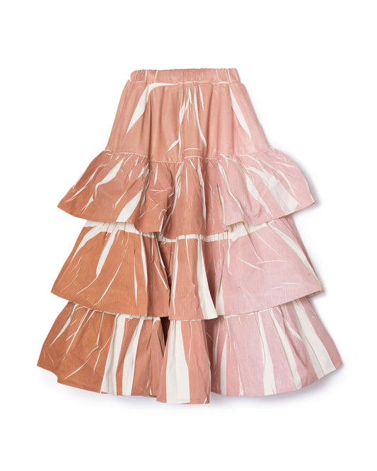 [PRE ORDER] DIRECT PRINT RIB GATHER LONG SKIRT (PINK)