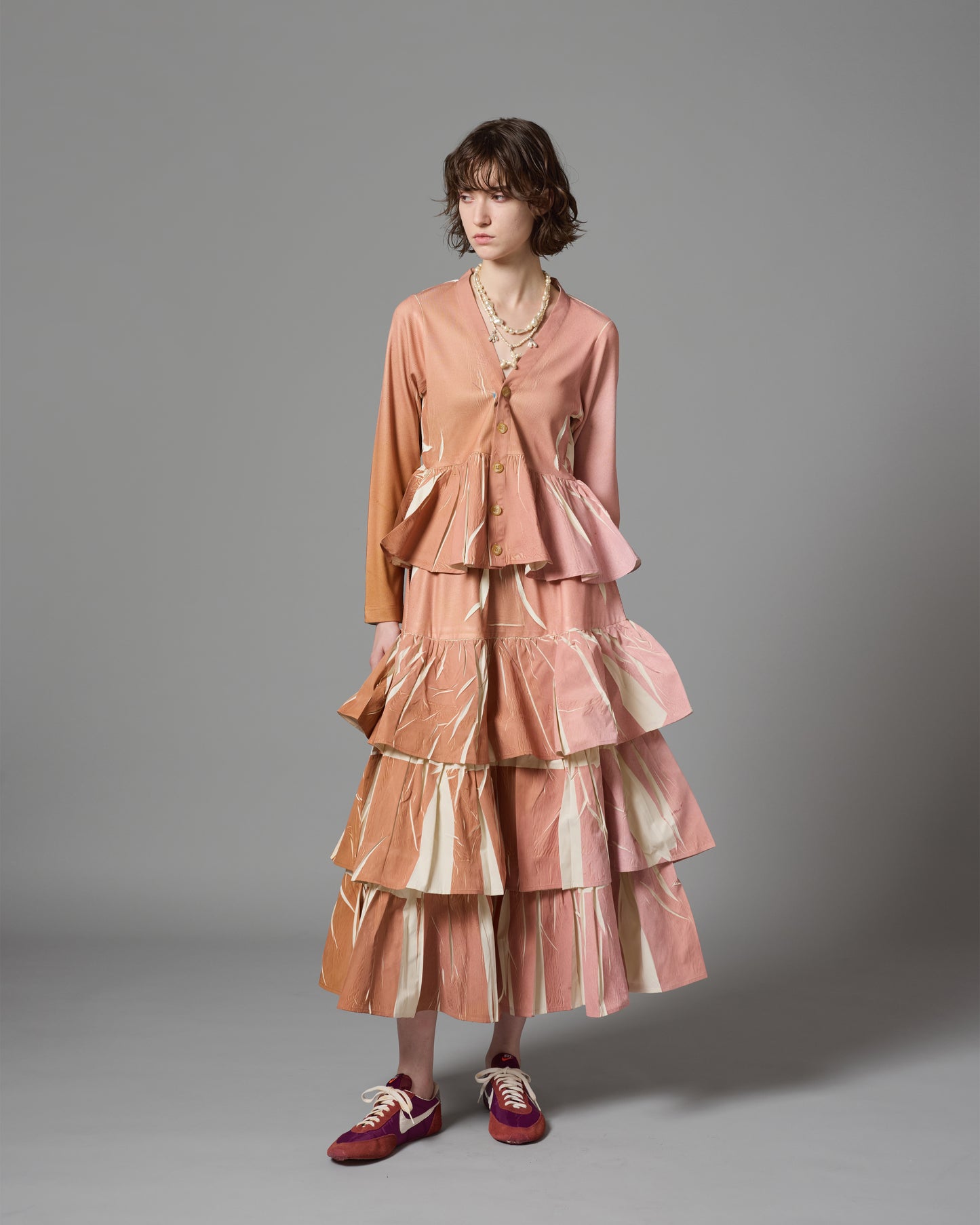 [PRE ORDER] DIRECT PRINT RIB GATHER LONG SKIRT (PINK)