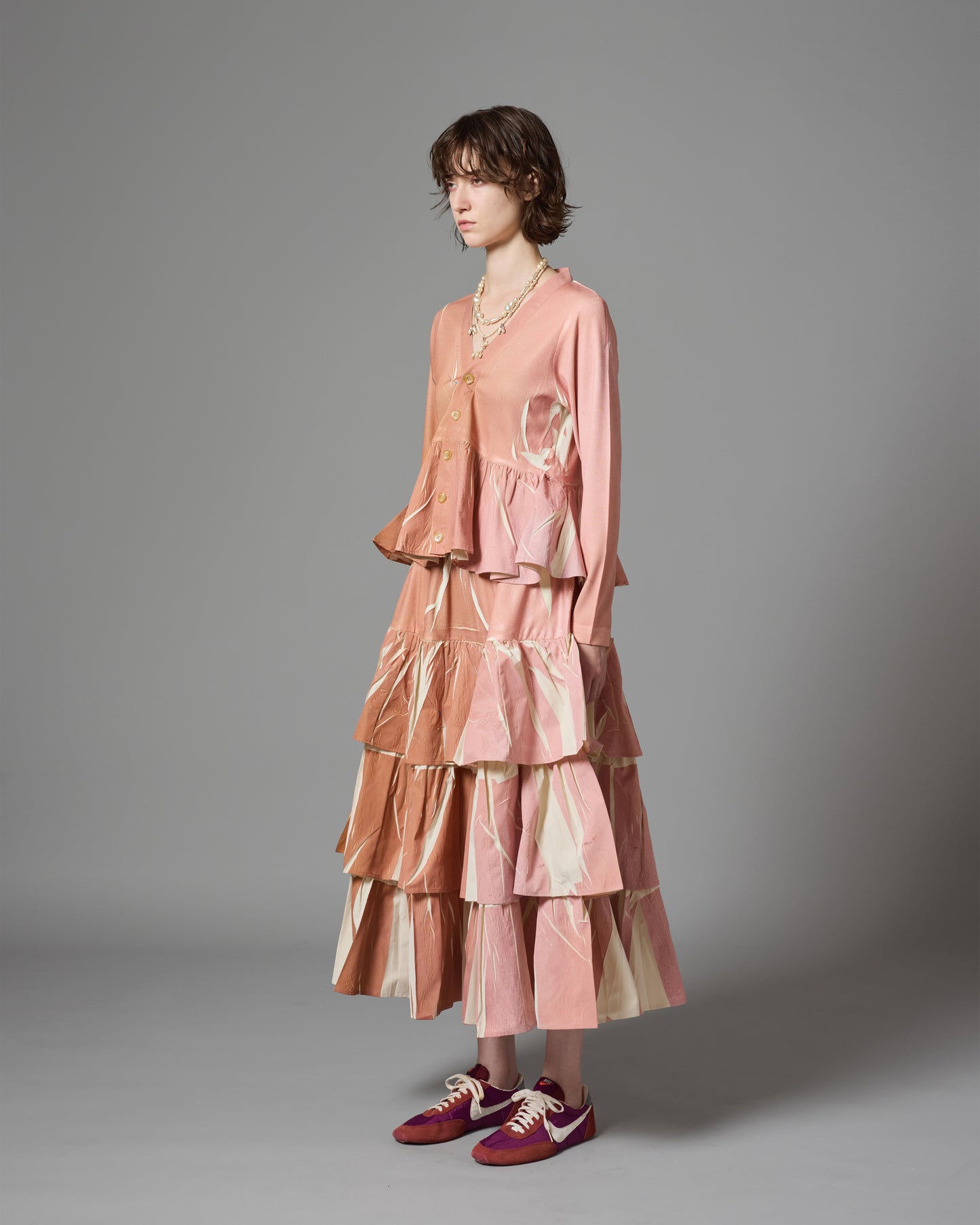 [PRE ORDER] DIRECT PRINT RIB GATHER LONG SKIRT (PINK)
